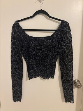 Guess Long Sleeve Blue and White Polka Dot Shirt